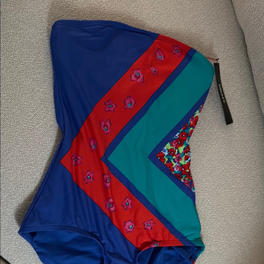 DKNY Blue and Red One Piece Swimsuit